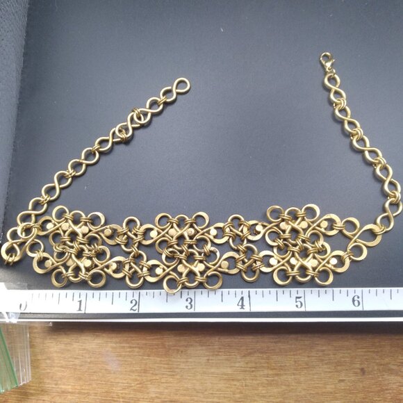 Gold Tone Choker Collar Necklace with Blue rhinestones - Picture 3 of 4